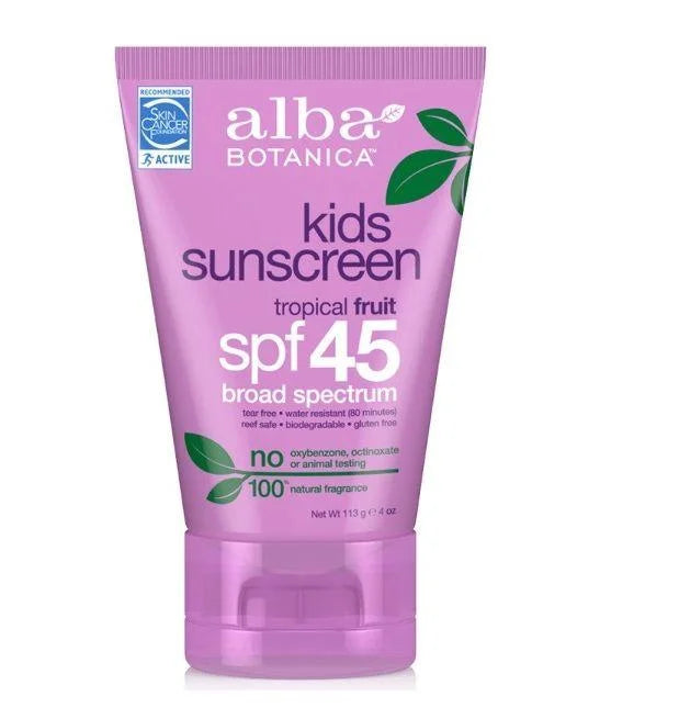 Alba Botanica, Kids Sunscreen, Tropical Fruit, SPF 45, 4 oz(Pack of 3)