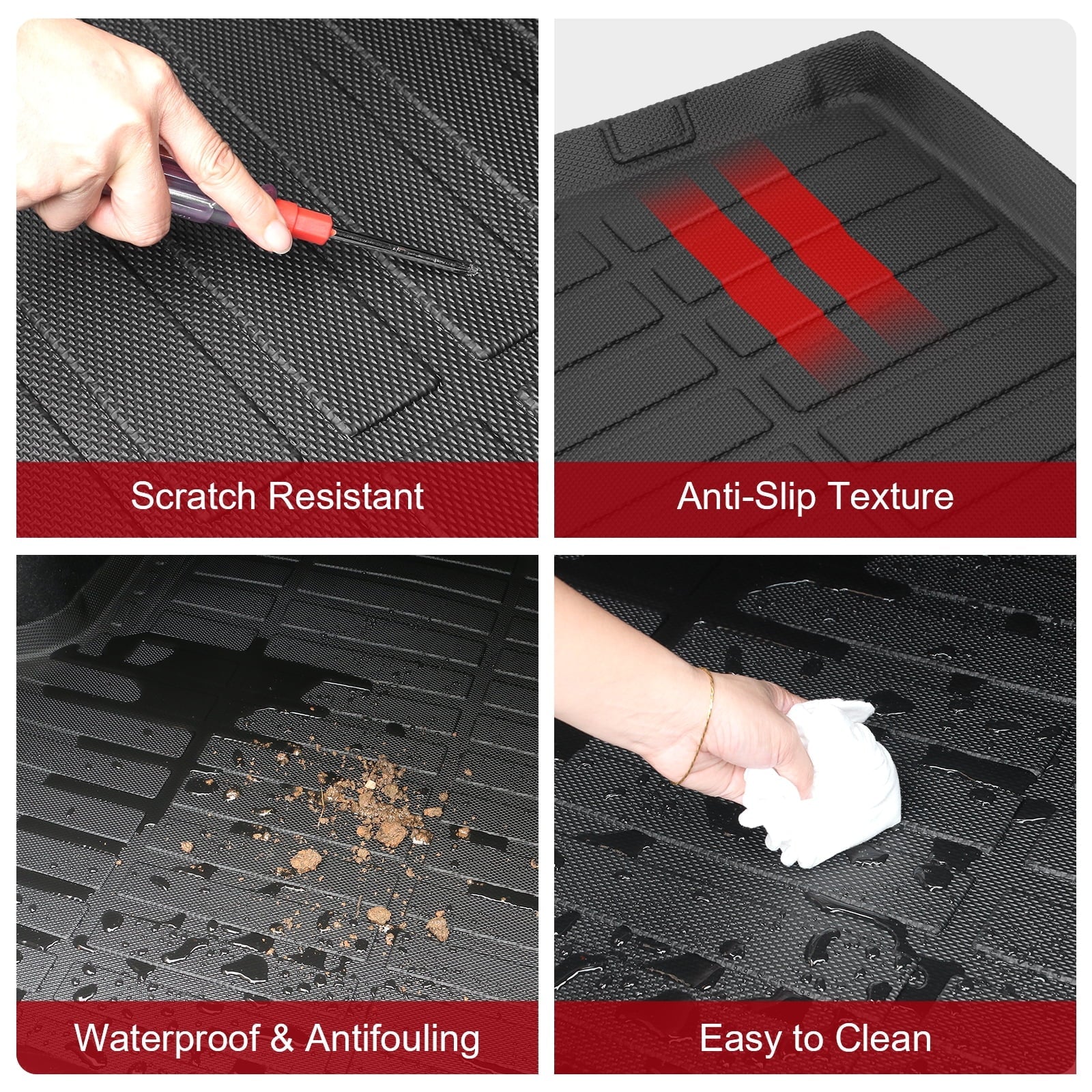 Ikon Motorsports Floor Mats & Trunk Mat With 2023-2024 Honda HR-V, Black 3D Molded Carpets Liner 1st 2nd Row Front Rear Boot Tray Shield Protection Cargo Pad TPE All Protector