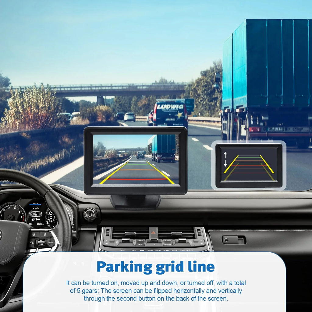4.3 Inch Wireless Rear View Monitor Kit Backup Camera 720P HD Reverse Camera Car Van Truck Camper Trailer with Parking Guide Lines