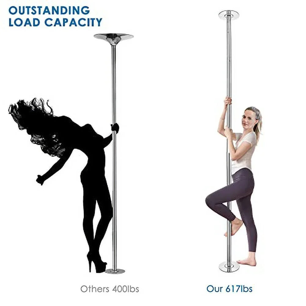 AW 9.25 FT Portable Dance Pole Kit Static Spinning Pole Dancing Pole Strip Poles Home Removable 45mm Dance Pole Gym Party Club Exercise Fitness Silver/Black/Colorful/Gold, Max Load 1102 Lbs