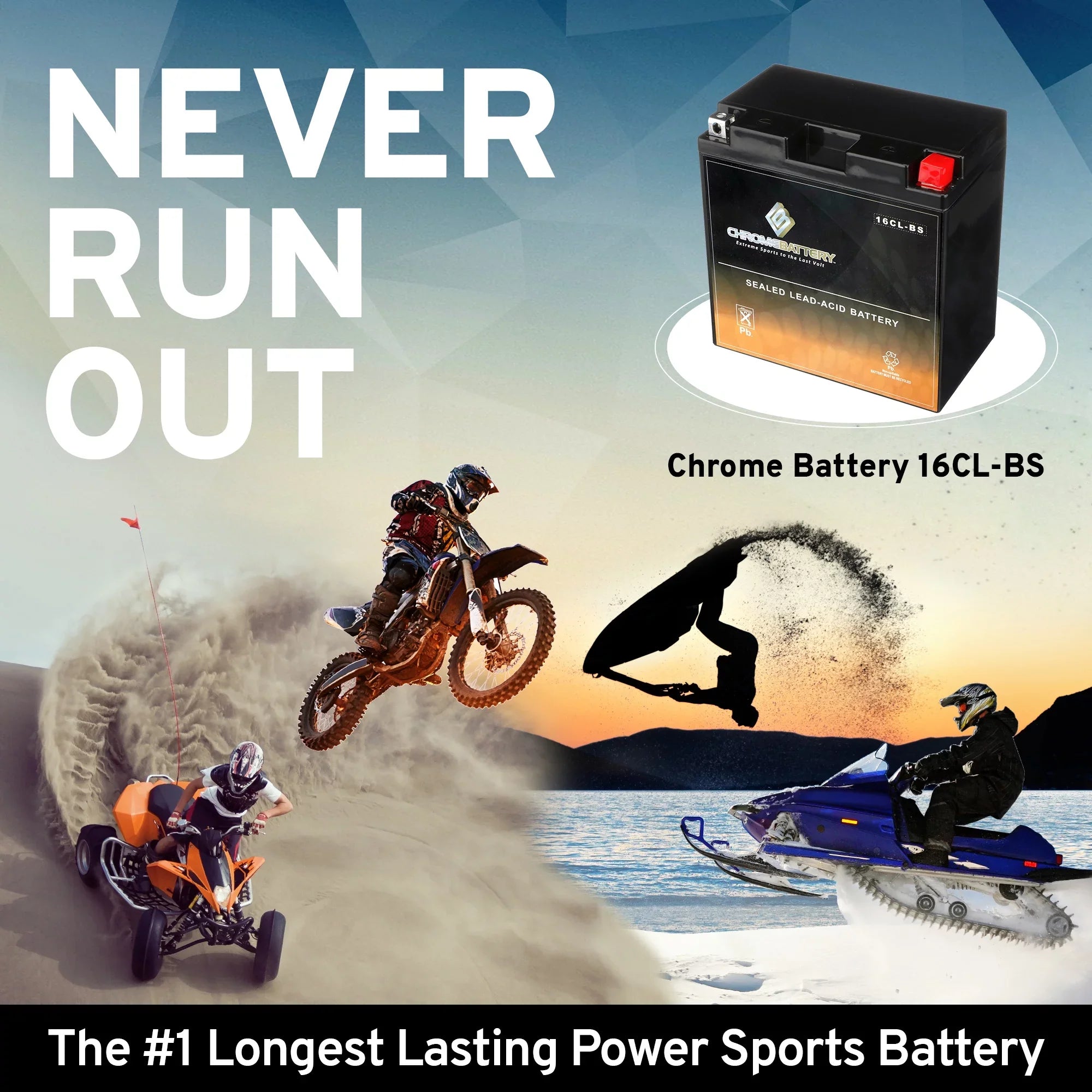 Chrome Battery Yb16cl-bs Pwc Battery Kawasaki (jet Ski) Js300 Ts, Sx Year (86-91)