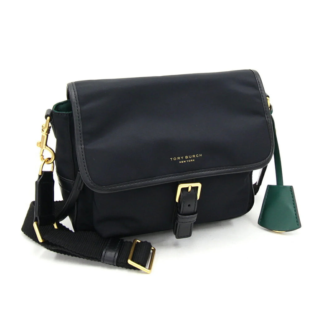 Pre-Owned Tory Burch shoulder bag Perry 58044 black green nylon leather ladies TORY BURCH (Good)