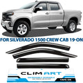 CLIM ART Incredibly Long-lasting Rain Guards with Chevrolet (Chevy) Silverado/GMC Sierra 1500 2019-2024 Crew Cab, Truck Accessories, Tape-on Window Deflectors, Vent Window Visors, 4pcs- 419160