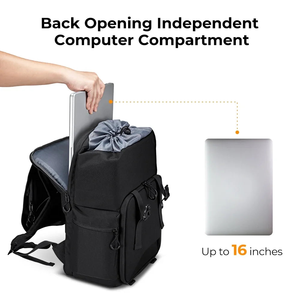 K&F CONCEPT Hard Shell Camera Backpack Waterproof SLR/DSLR Camera Bag 22L Large Capacity Photography Bag with 15.6 Inch Laptop Compartment Rain Coating Women Men Photographers