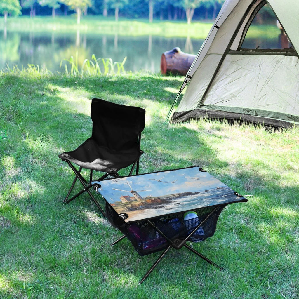 Landscape Paint Camping Foldable Portable Table Beach Table with Storage Bag Compact Picnic Table Outdoor Hiking Fishing BBQ