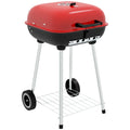 Outsunny Portable Charcoal Grill with Wheels Bottom Shelf Picnic, Red