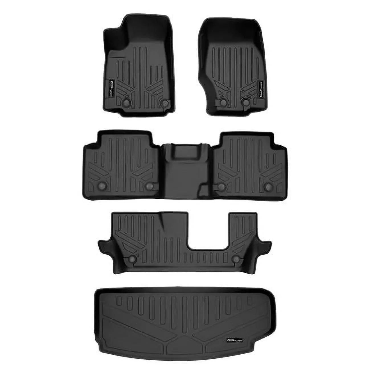 Smartliner SA0568-B0568-C0568-E0568 All Custom Fit Black 3 Row & Cargo Liner Behind the 3rd Row Floor Mat Liner Set 2021-2023 Jeep Grand Cherokee L, Black