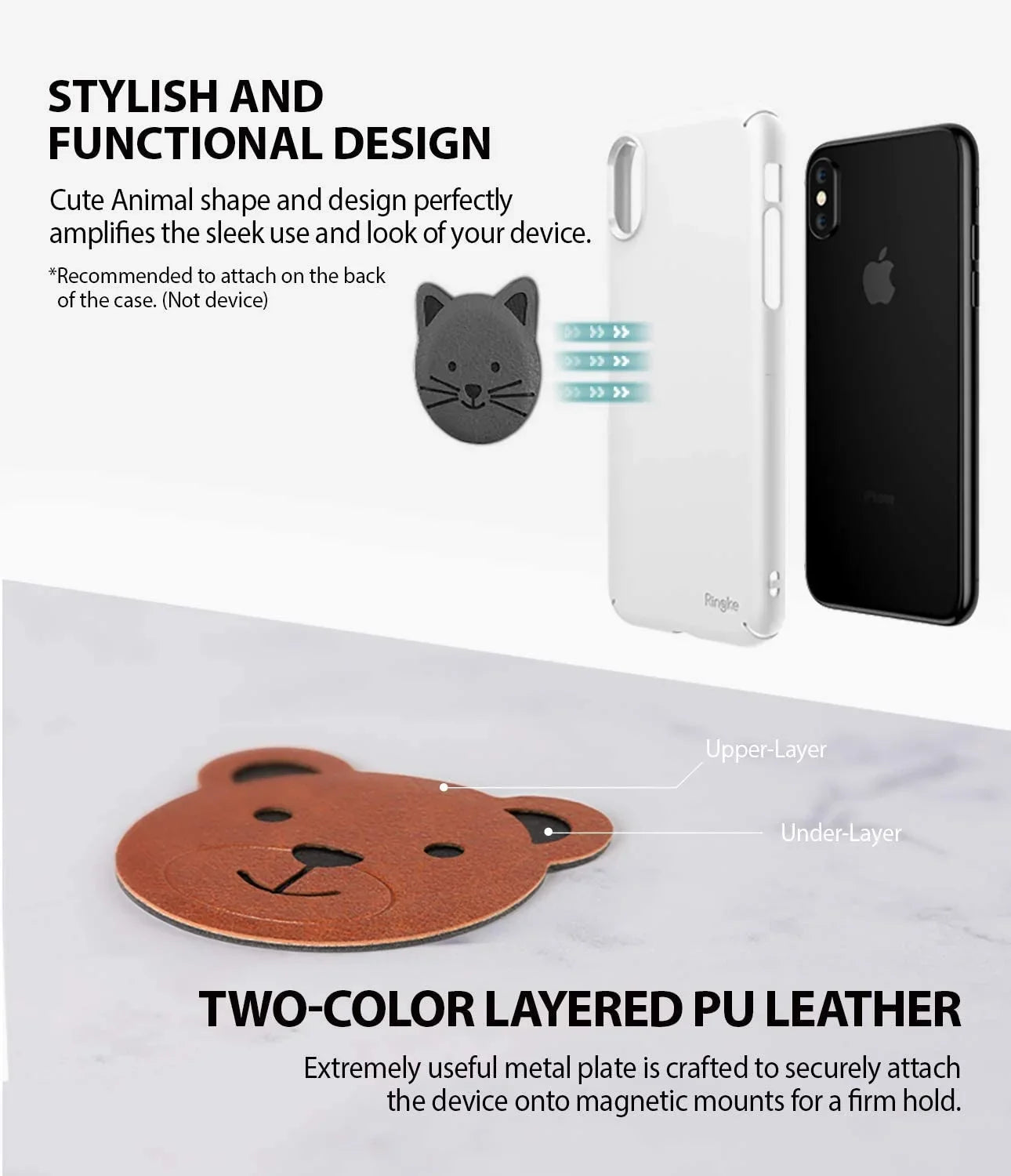 Ringke Magnetic Character Metal Plate Kit - Animal Edition (5 Pack, 1 Each) with 3M Adhesive Pad with Magnet Phone Car Mount Holder Smartphone, iPad, Tablet, and Other Devices