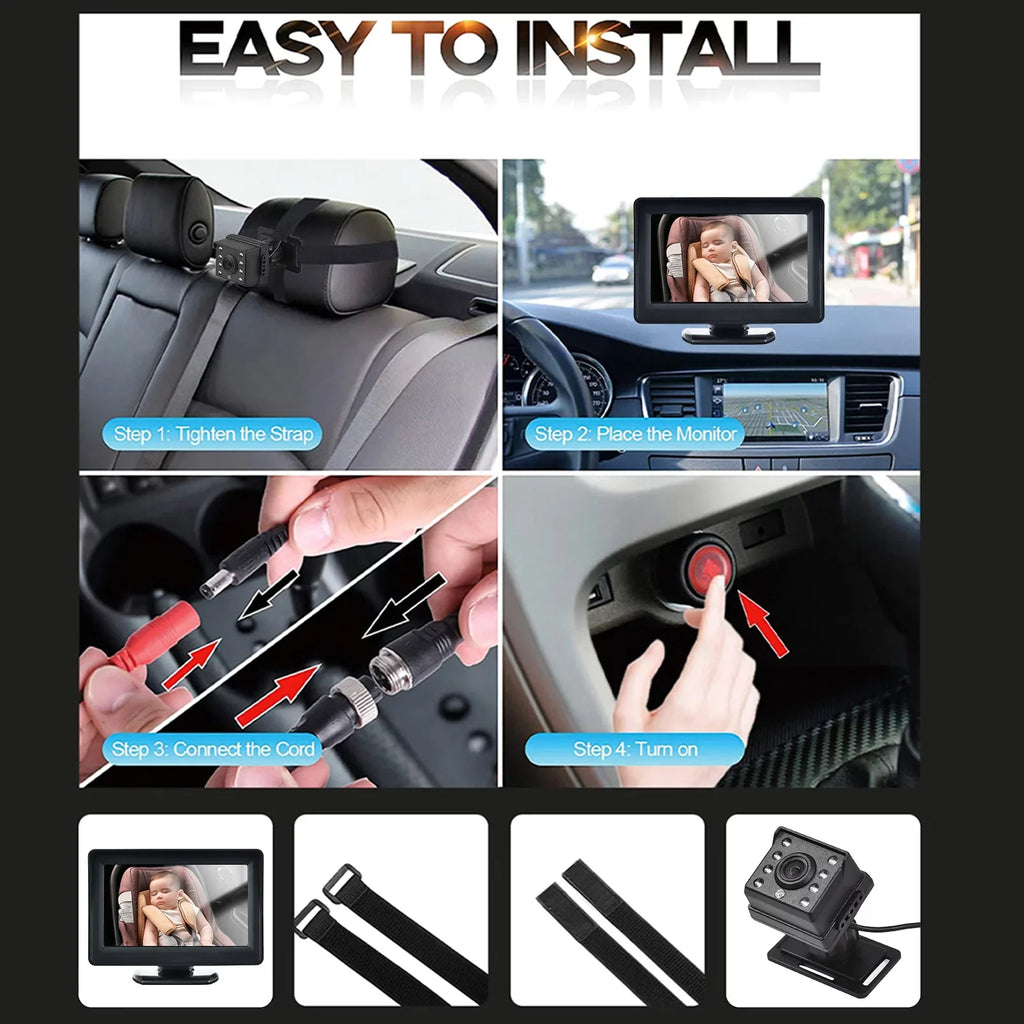 Pristin Invigilator,Inch Car Seat Baby car Car Seat Mirror Car Baby View Vision Baby Mirror Camera Easy Monitor 1080P Monitor Baby Car Baby Rear Seat Car Mirror Camera Baby Monitor 150° Wide View