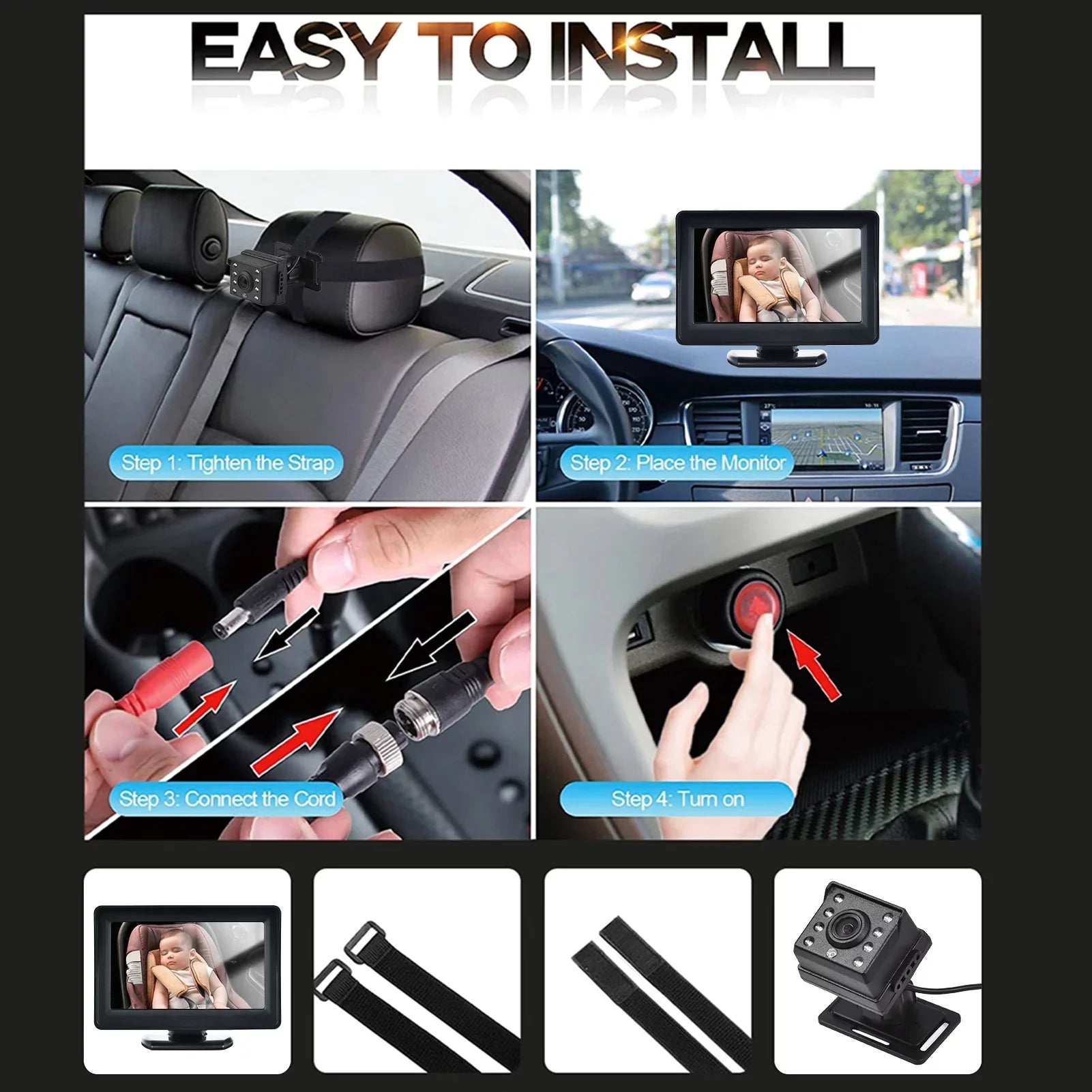 Pristin Invigilator,Inch Car Seat Baby car Car Seat Mirror Car Baby View Vision Baby Mirror Camera Easy Monitor 1080P Monitor Baby Car Baby Rear Seat Car Mirror Camera Baby Monitor 150° Wide View