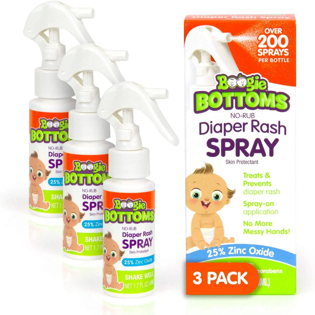 Baby Diaper Rash Cream Spray by Boogie Bottoms, No-Rub Touch Free Application Sensitive Skin, Over 200 Sprays per Bottle, 1.7 oz, Pack of 3