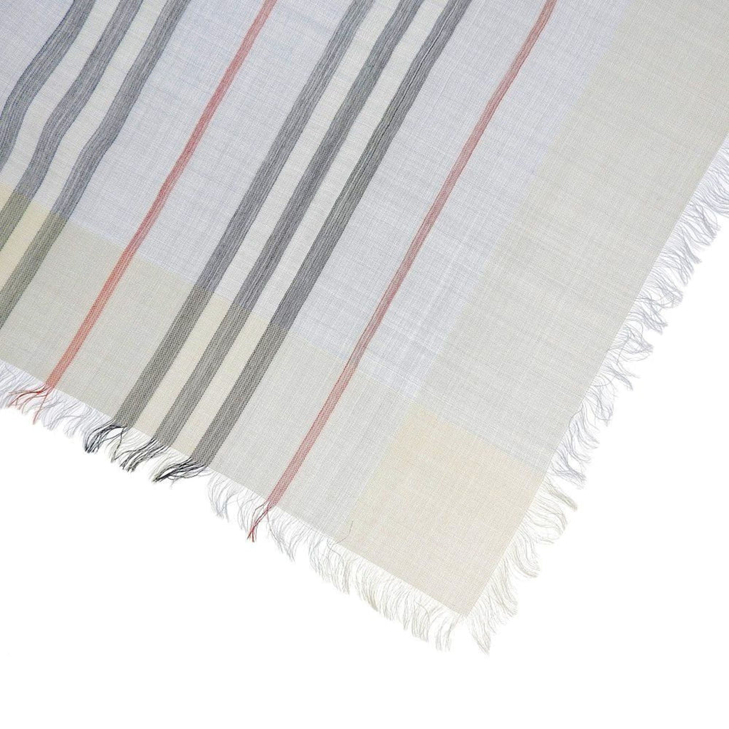 Pre-Owned Burberry BURBERRY scarf border stripe wool silk light blue 80173691 (Like New)