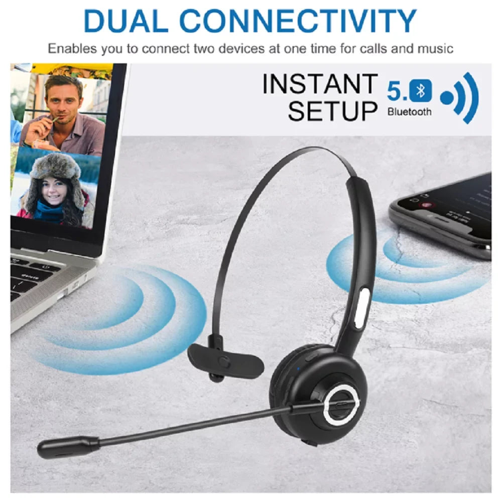 Comtable Bluetooth Headset, UX-M97 Wireless Headset with Microphone, Wireless Cell Phone Headset with Noise Isolation Mic Charging Base Mute Function 20 lite With Charging Dock