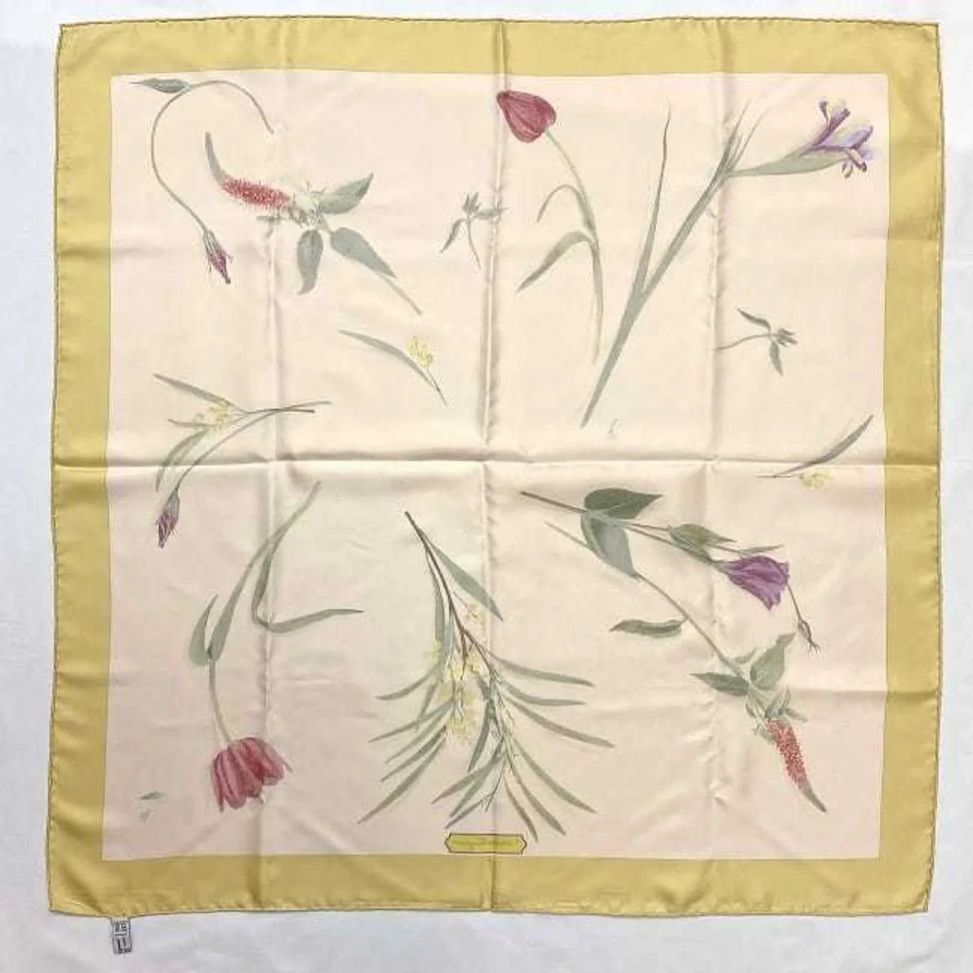 Pre-Owned Salvatore Ferragamo Scarf Pink Yellow 100% Silk Flower Women's Fashion Accessories (Good)