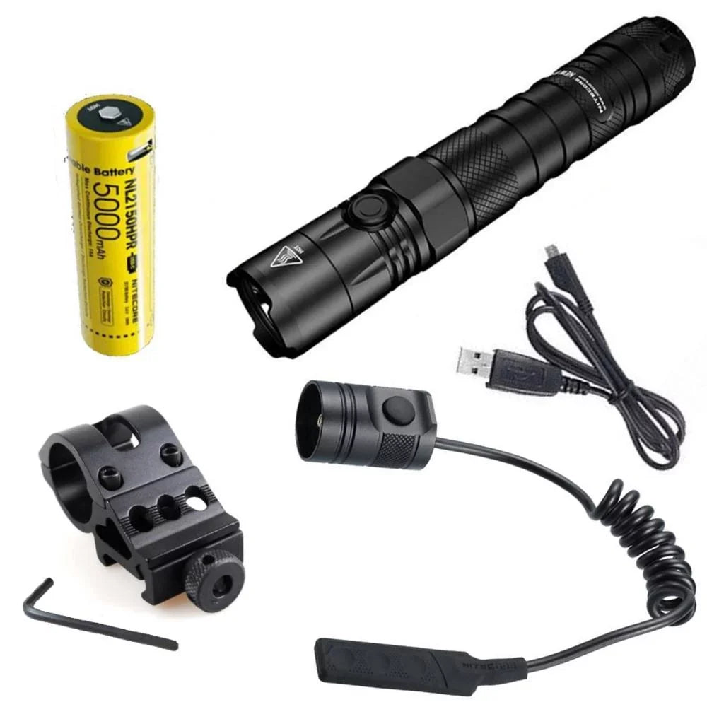 Nitecore New P12 Version LED Flashlight - 1200 Lumens w/NL2150HPR Battery, USB Cord, Offset Mount and RSW3 Pressure Switch