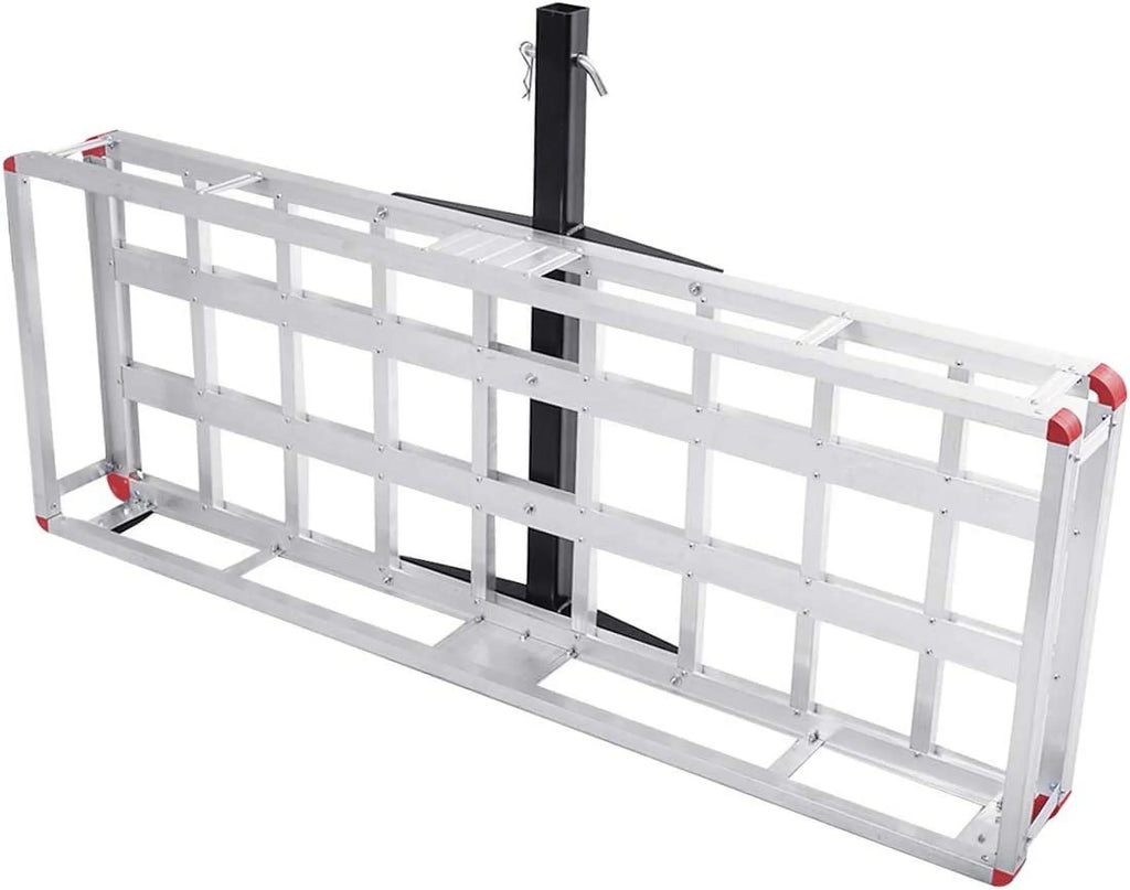 Hitch Cargo Carrier, Aluminum Trailer Hitch Cargo Carrier Fits 2” Receiver, 60” x 22” x 7” Mount Luggage Rack, Vehicle Cargo Basket SUV, Truck, Car, 500LBS Capacity