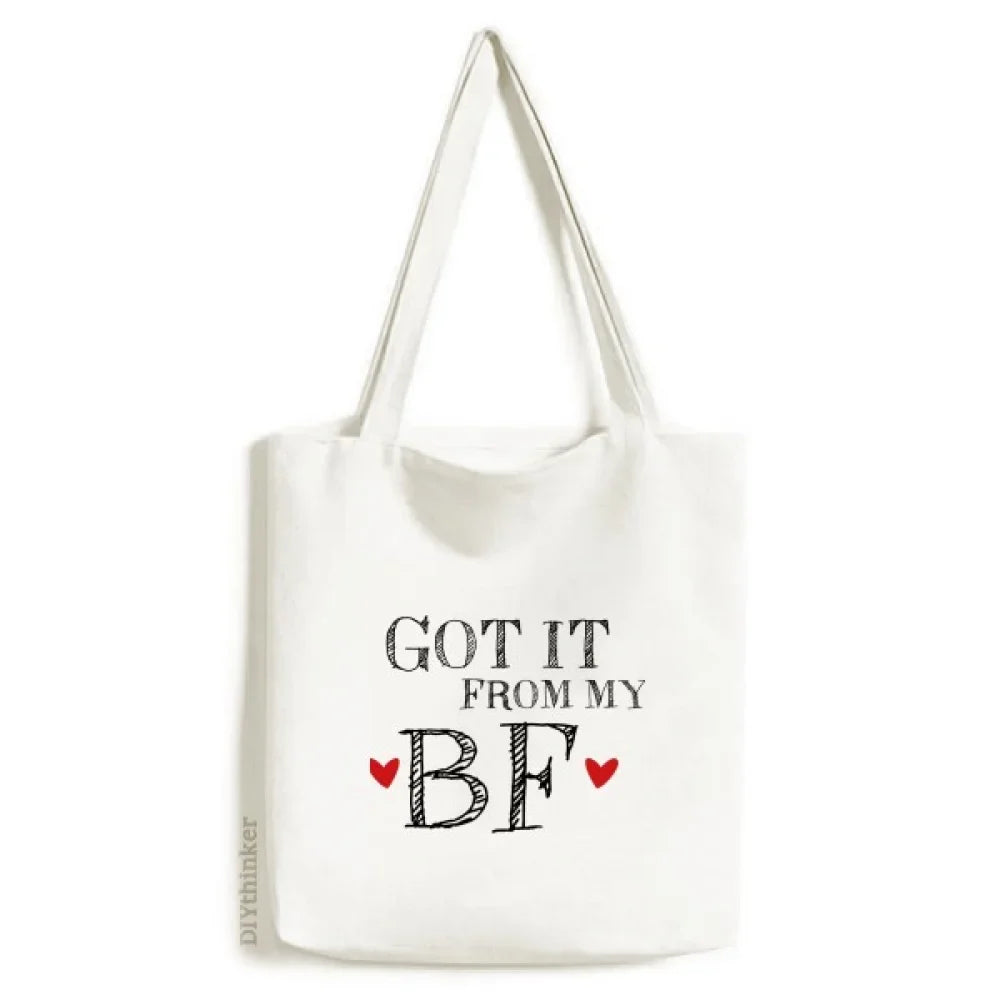 GF Got It From My BF Valentine's Day Tote Canvas Bag Shopping Satchel Casual Handbag