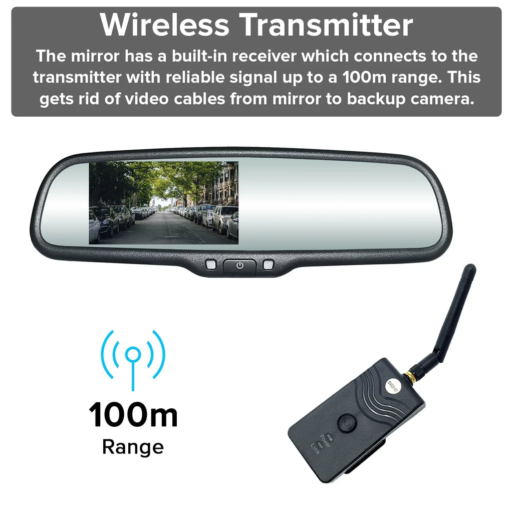 Master Tailgaters OEM Rear View Mirror with 4.3” LCD Screen, Wireless Transmitter & Waterproof 170° LED Backup Camera Kit - Universal Fit All Cars