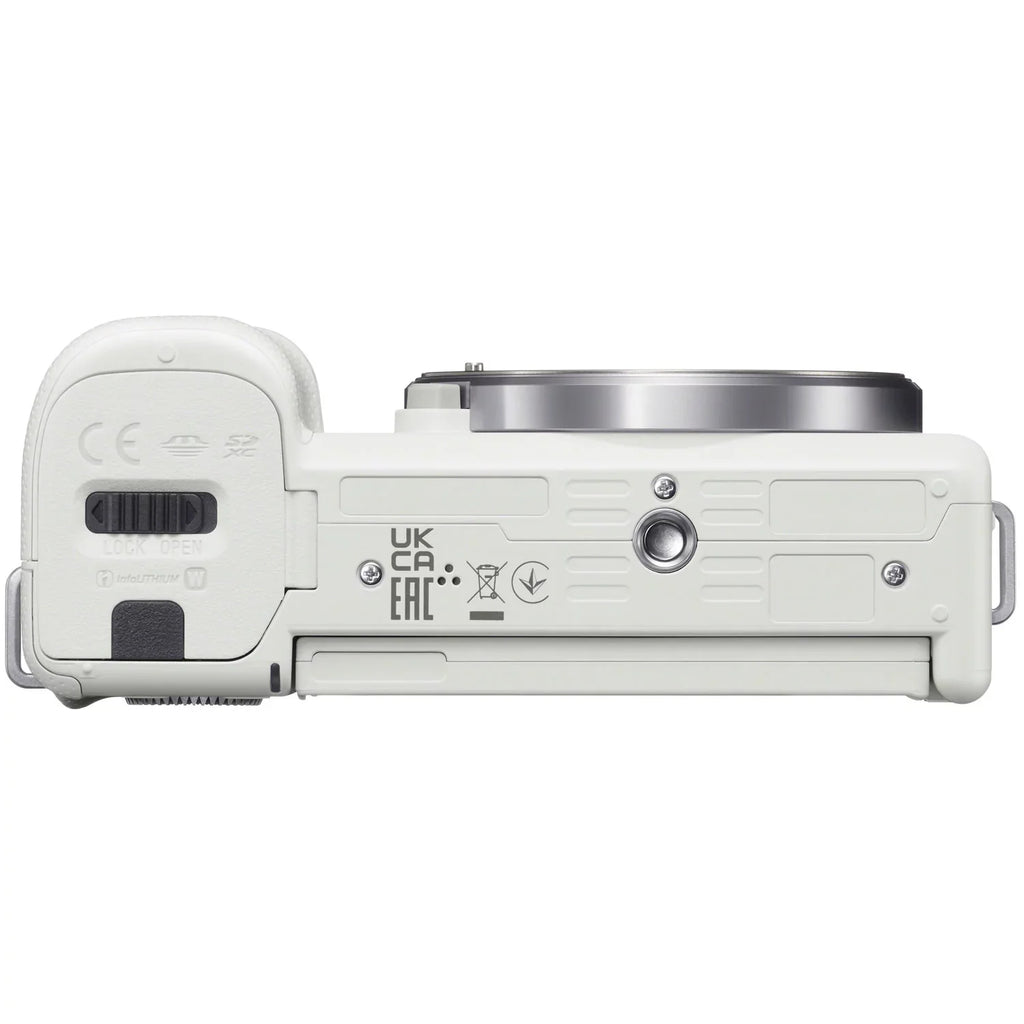 Sony ZV-E10 Mirrorless Alpha APS-C Interchangeable Lens Vlog Camera (Body, White) ILCZV-E10/W Bundle with Deco Gear Photography Case + Extra Battery + Photo Video Software & Accessories Kit