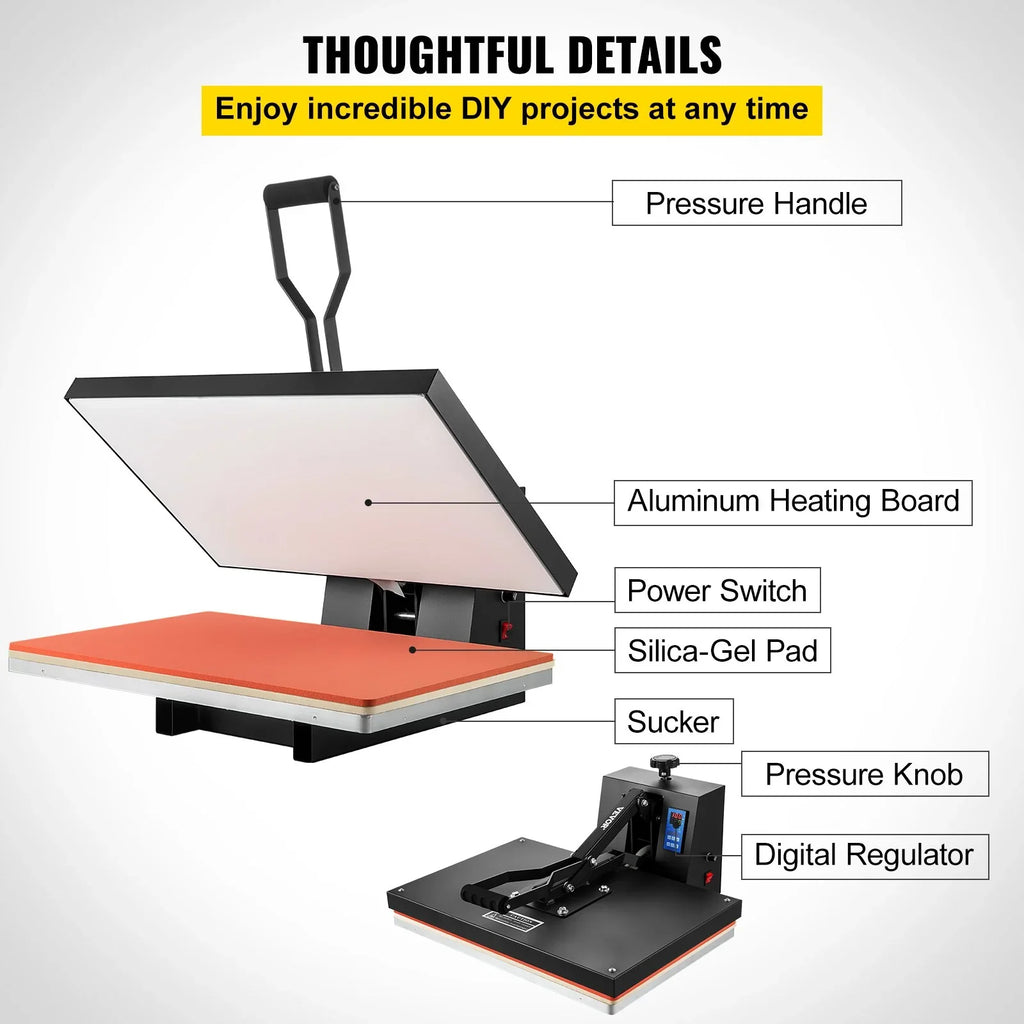VEVOR 16x24 Heat Press Machine 1700W Power, Industrial Sublimation Printer TShirt and Heat Transfer Vinyl, Easy to Use Digital Heat Press Black