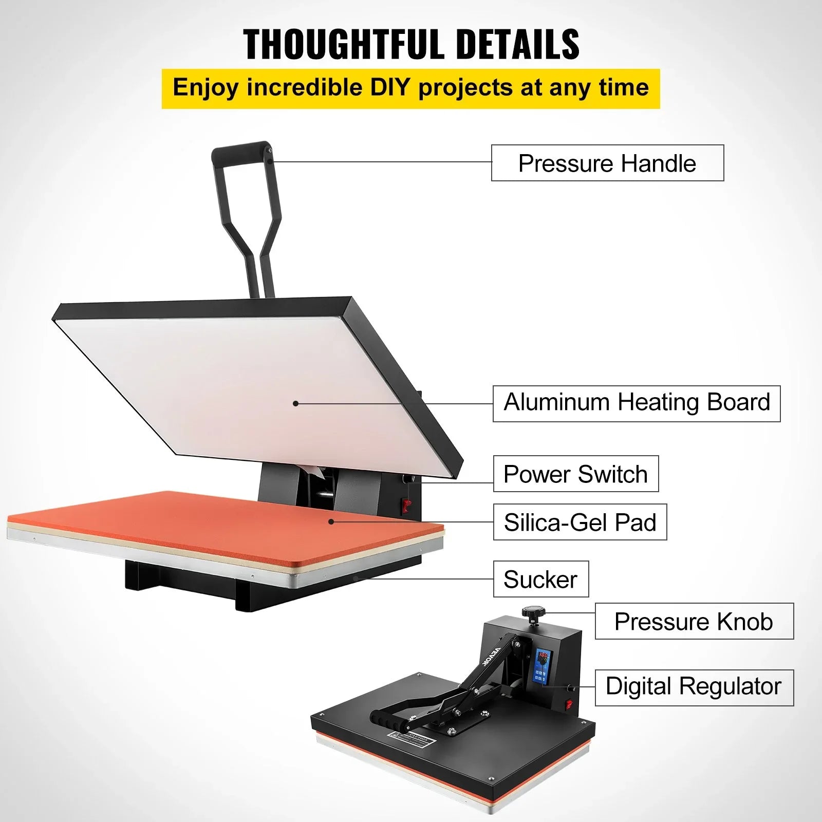 VEVOR 16x24 Heat Press Machine 1700W Power, Industrial Sublimation Printer TShirt and Heat Transfer Vinyl, Easy to Use Digital Heat Press Black