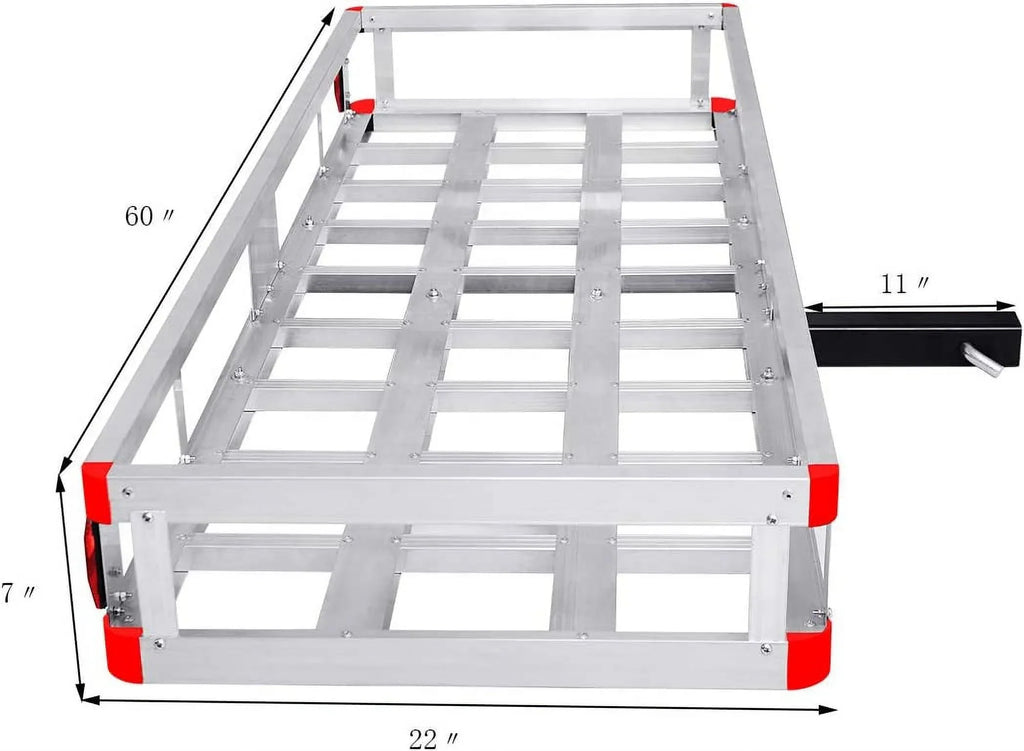 Hitch Cargo Carrier, Aluminum Trailer Hitch Cargo Carrier Fits 2” Receiver, 60” x 22” x 7” Mount Luggage Rack, Vehicle Cargo Basket SUV, Truck, Car, 500LBS Capacity