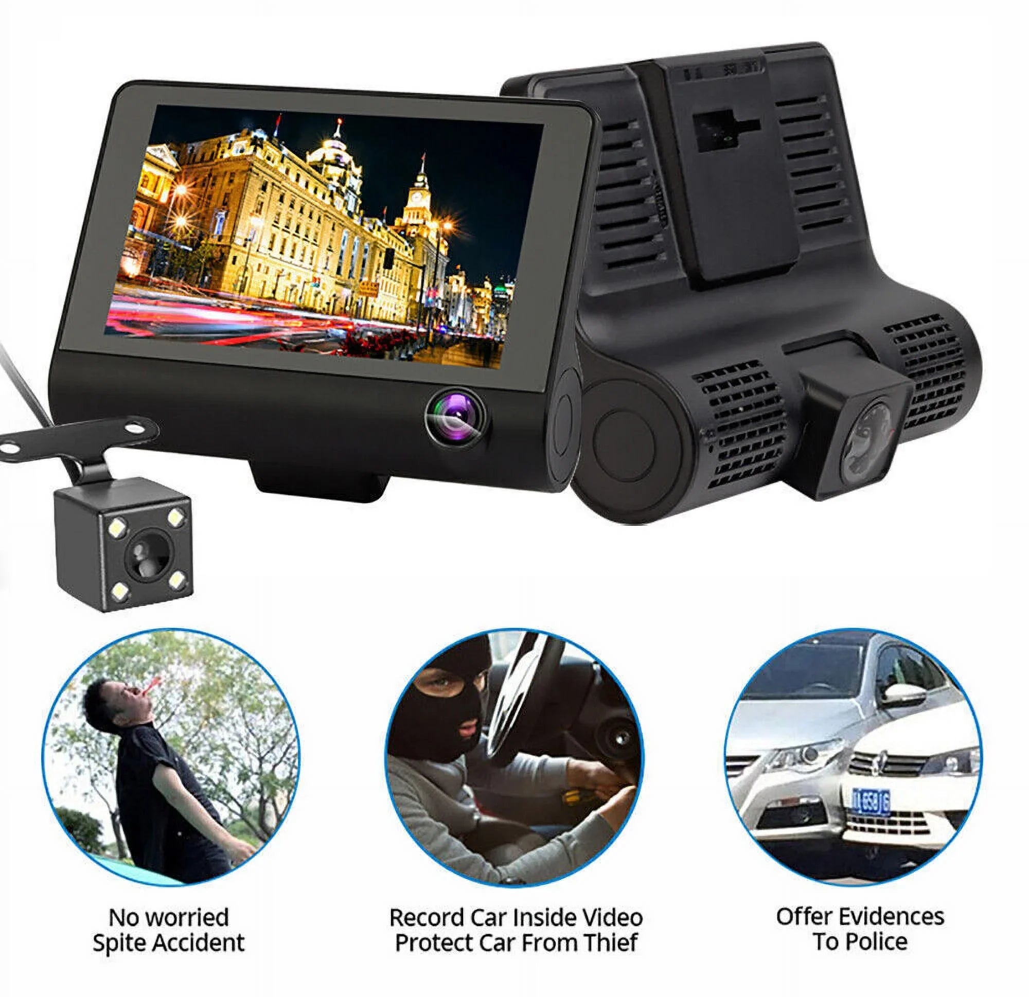 TASHHAR Car Dual Lens Dash Cam 1080P 4" HD DVR Front/Rear/Built-In Video Camera Driving Recorder G-Sensor, Motion Detection and Parking Monitoring