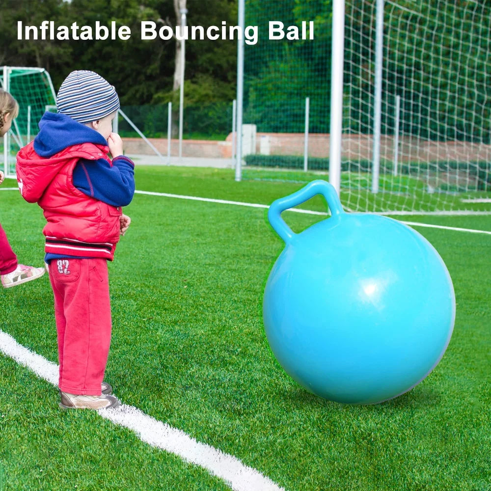 Pure Color Inflatable Bouncing Ball Kids Jumping Hop Ball with Handle Adults Children Exercise Toy