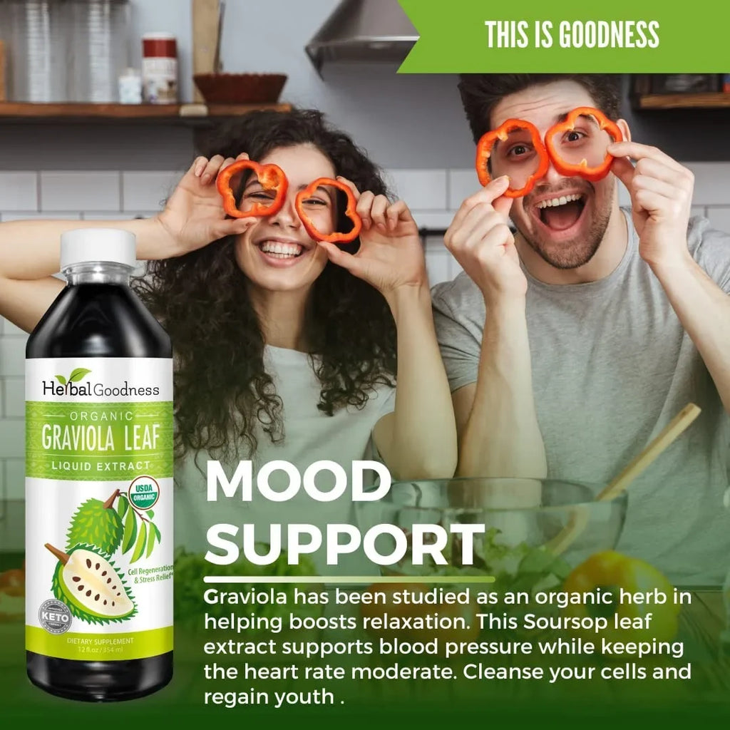 Graviola Leaf Extract Liquid - Soursop (Guanabana) Leaves Ð USDA Organic, Non GMO, Kosher Ð Cell Support & Regeneration & Stress Relief - Immune Boost Ð - 12oz Bottle
