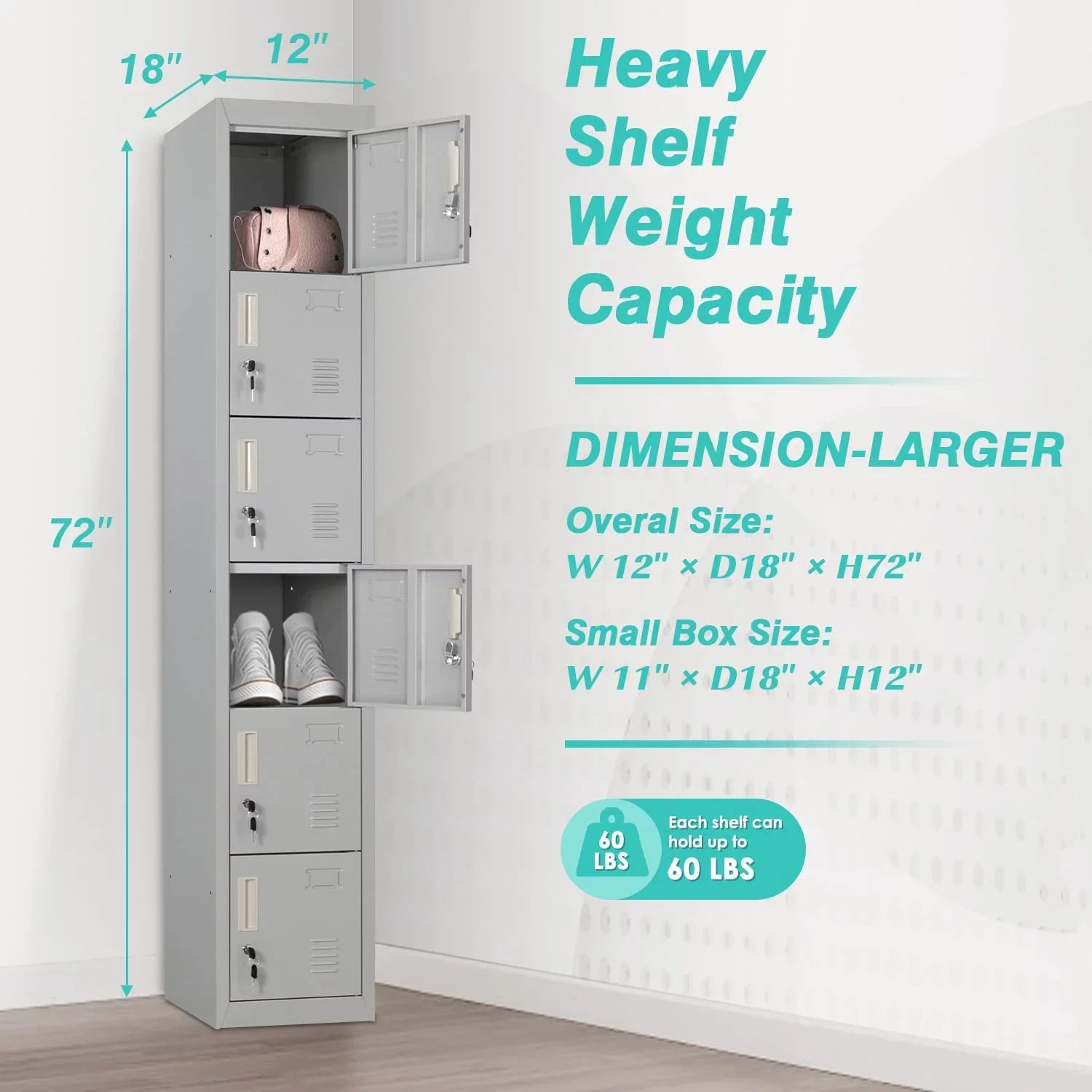 SUNCROWN Metal Locker Storage Cabinet with 6 Lockable Door School, Gym, Home, Office, Gray