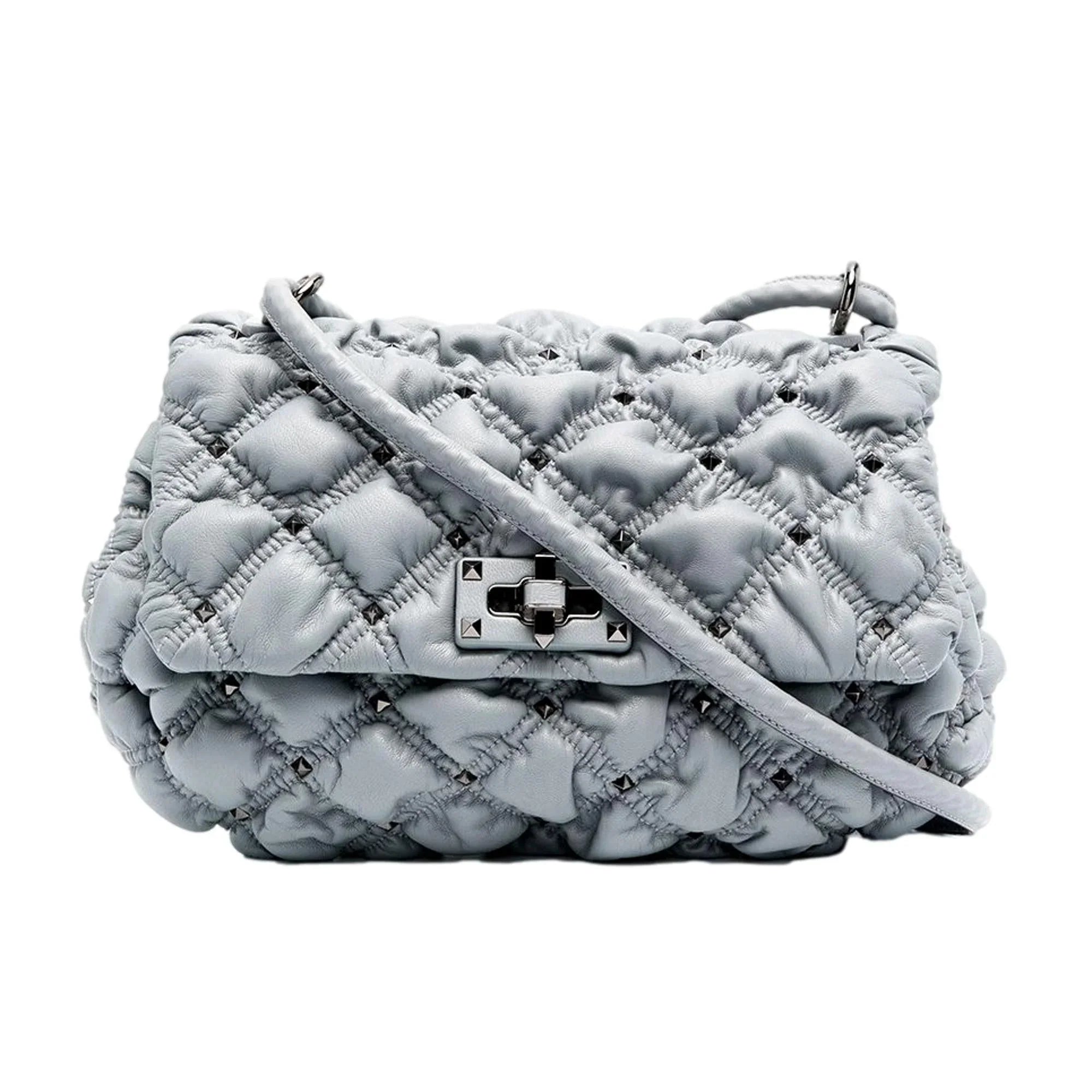Valentino Garavani Spike Me Gray Leather Crossbody Bag Medium