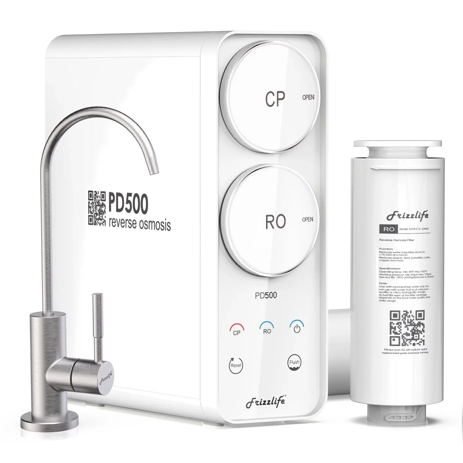 Frizzlife 500 GPD Reverse Osmosis Water Filtration System, Model PD500