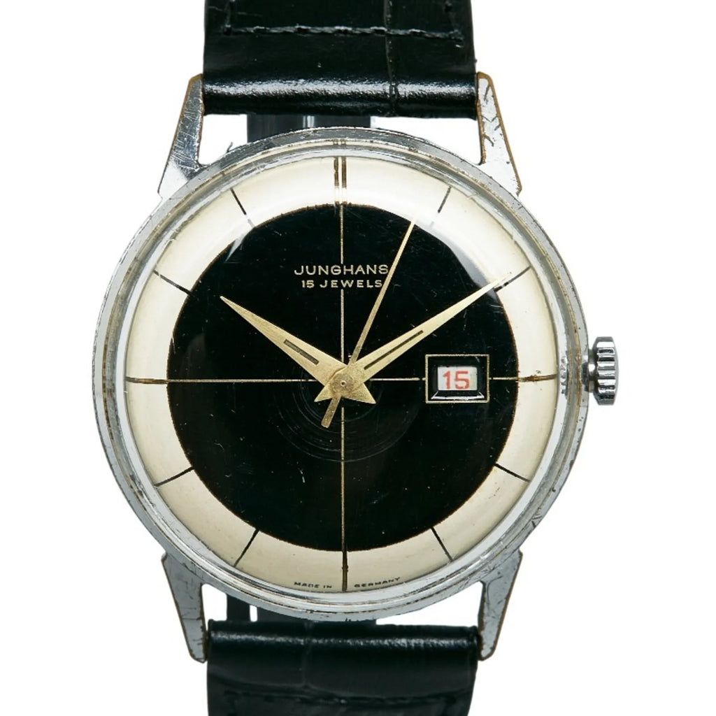 Pre-Owned Junghans 15JEWELS External Belt Watch Manual Winding Black White Dial Stainless Steel Ladies JUNGHANS (Good)
