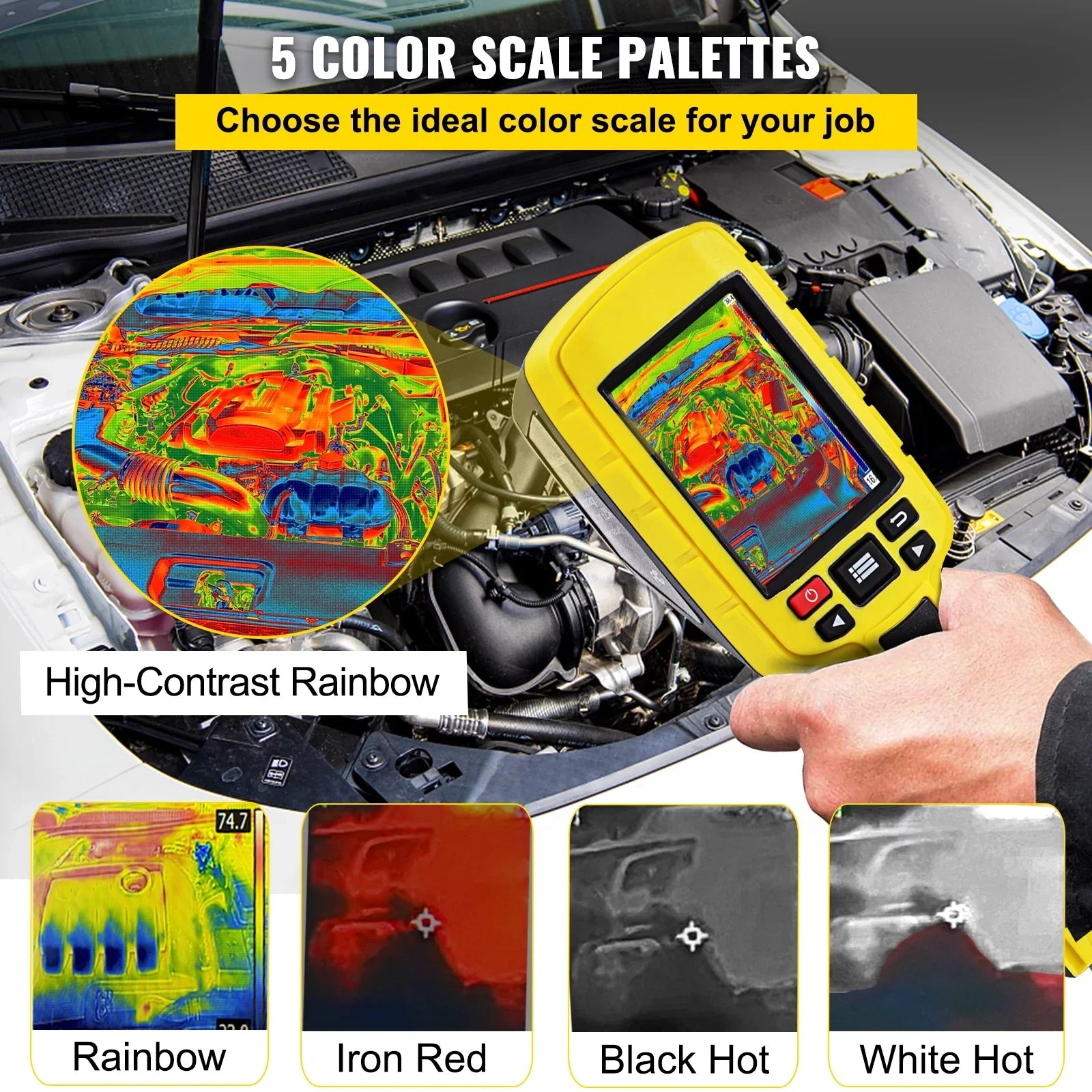 VEVOR Thermal Imaging Camera, 60x60 (3600 Pixels) IR Resolution Infrared Camera with 2.8" Color Display Screen, Built-in SD Card and Li-ion Battery, HVAC, Electrical System Automatic Detect