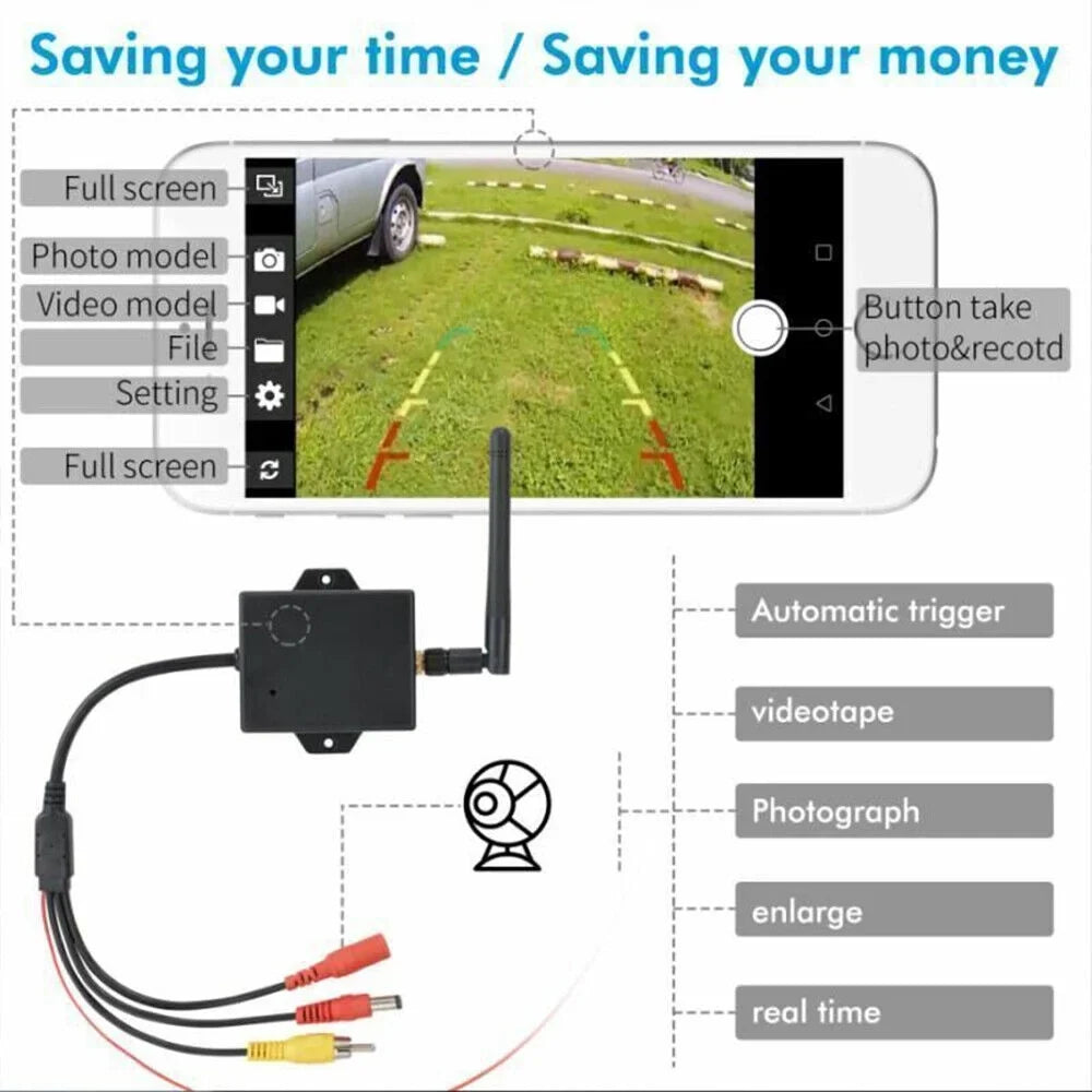 Easy Wireless Car Reversing Camera AV to Wifi Transmitter Module - Stable Signal, 50m Range - Optimal Rear View Camera