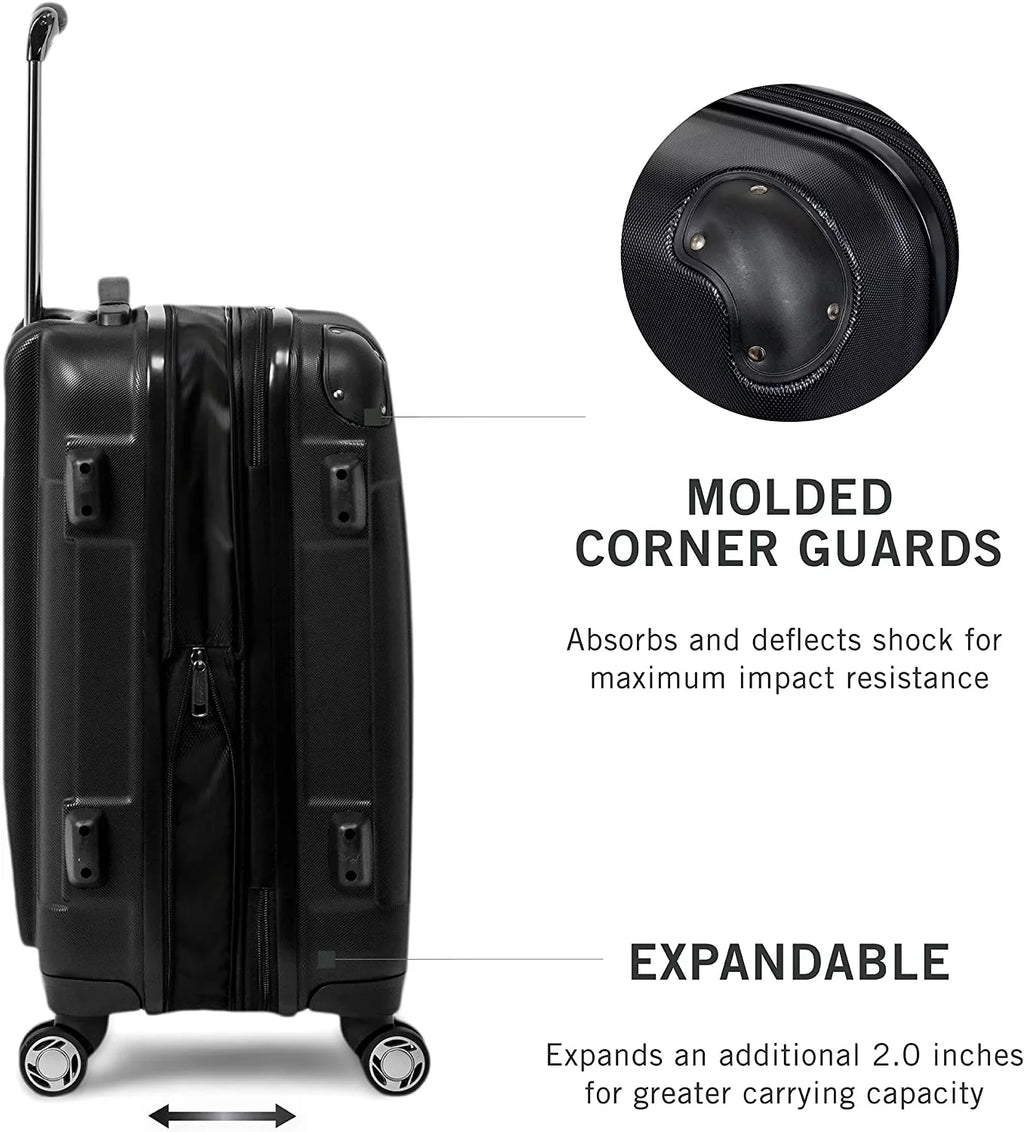 Kenneth Cole REACTION Renegade Luggage Expandable 8-Wheel Spinner Lightweight Hardside Suitcase, Black, 3-Piece Set (20"/24"/28") 3-Piece Set (20"/24"/28") Black