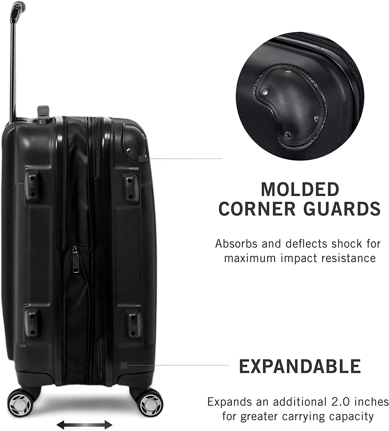 Kenneth Cole REACTION Renegade Luggage Expandable 8-Wheel Spinner Lightweight Hardside Suitcase, Black, 3-Piece Set (20"/24"/28") 3-Piece Set (20"/24"/28") Black