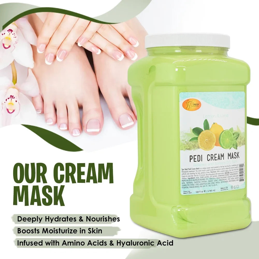 SPA REDI - Body and Foot Cream Mask, Lemon, 128 Oz - Pedicure Massage Tired Feet and Body, Hydrating, Fresh Skin - Infused with Hyaluronic Acid, Amino Acids, Panthenol, Comfrey Extract