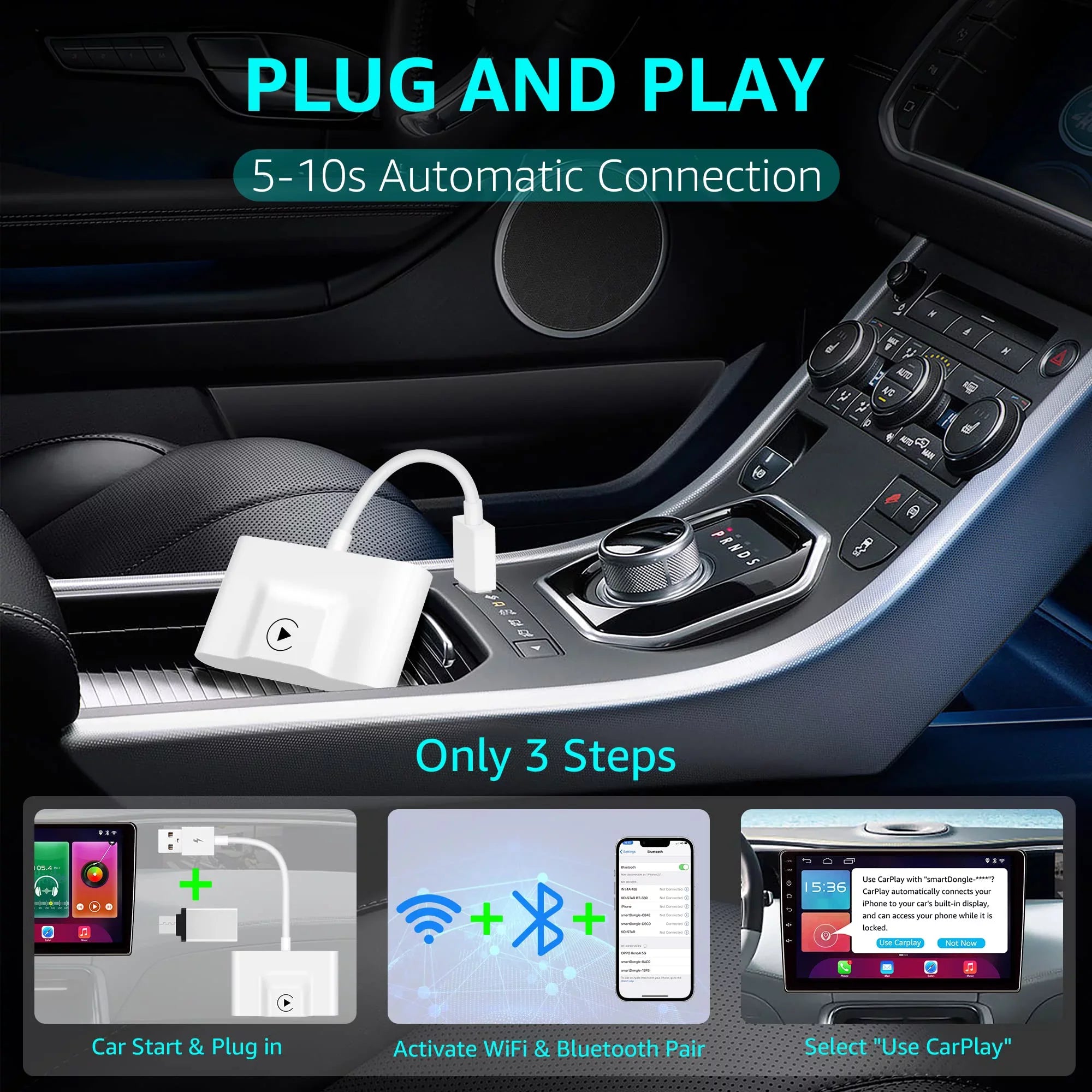 Emlimny Wireless CarPlay Adapter, CarPlay Dongle Factory Wired CarPlay Cars, Convert Wired to Wireless CarPlay, Plug & Play Auto Connect No Delay Online Update Cars