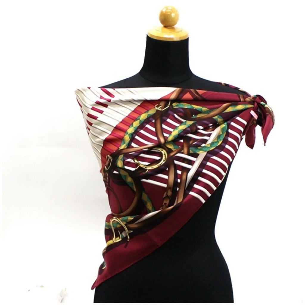 Pre-Owned Gucci Silk Scarf Muffler Beige x Bordeaux Interlocking Pattern GUCCI Women's (Good)