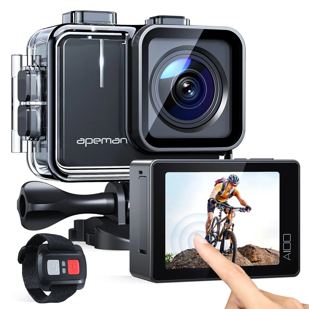 APEMAN A100s Action Camera 4K 50fps Touchscreen Ultra HD 20MP WiFi Sports 40M Dual 1350 mAh Batteries