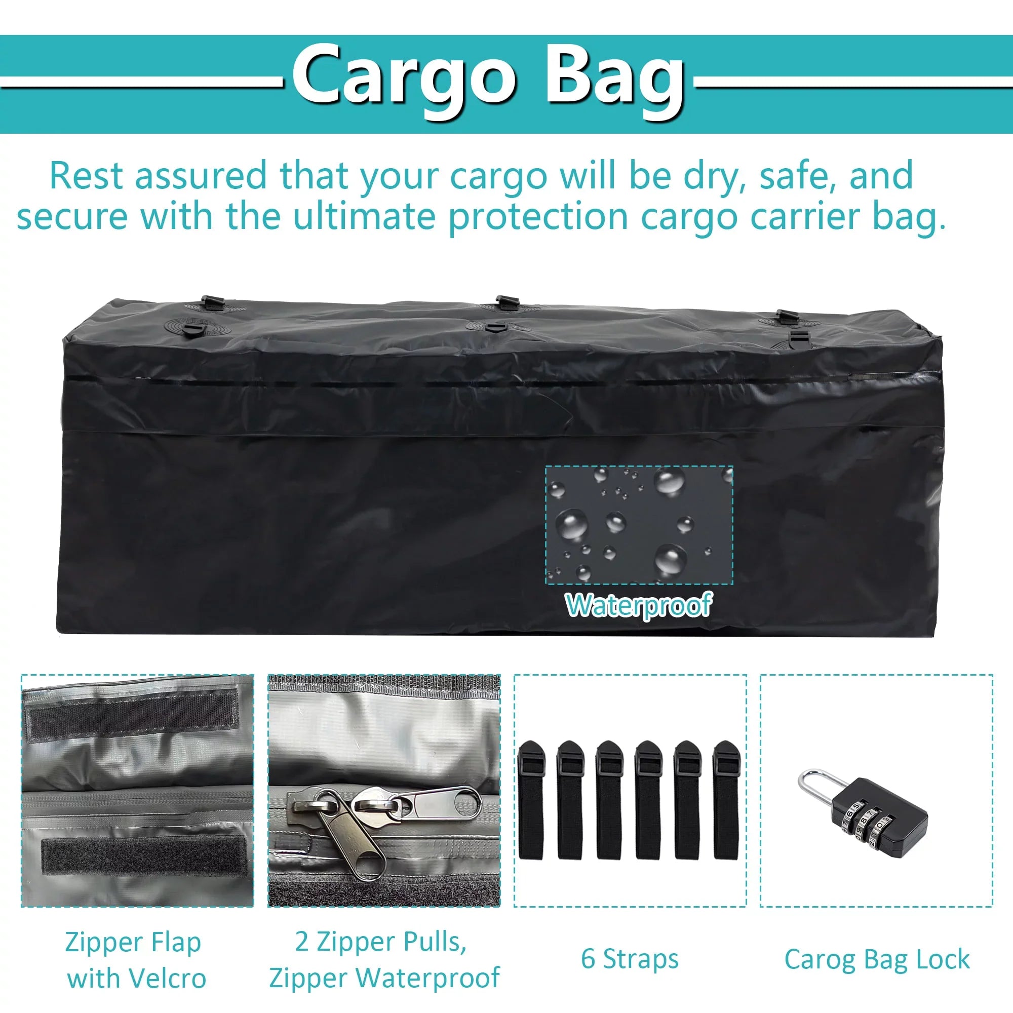 60" x 24" x 6" Hitched Mounted Folding Cargo Basket with a 500 lb Capacity Car SUV Truck Trailer, Black