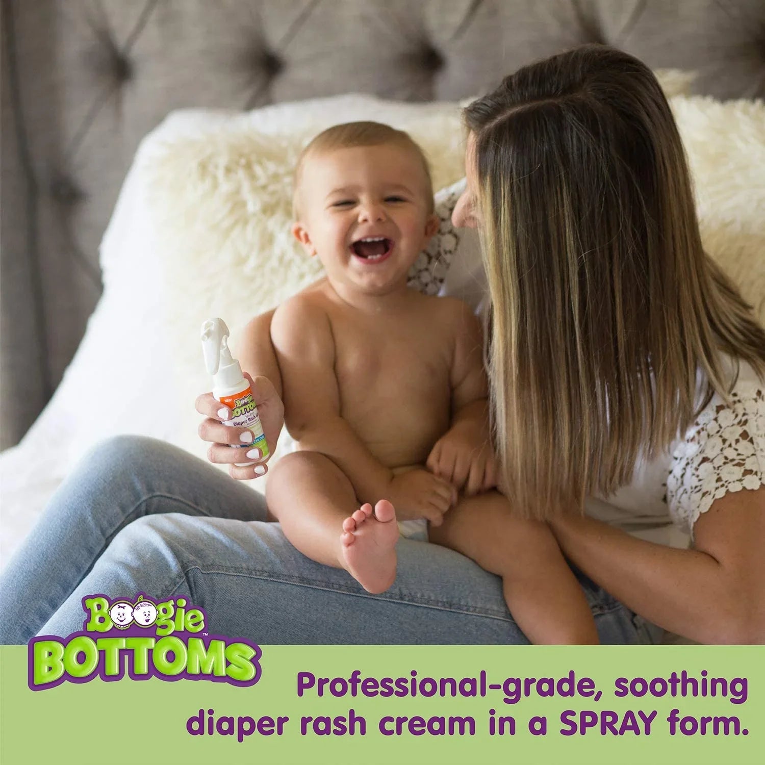 Baby Diaper Rash Cream Spray by Boogie Bottoms, No-Rub Touch Free Application Sensitive Skin, Over 200 Sprays per Bottle, 1.7 oz, Pack of 3