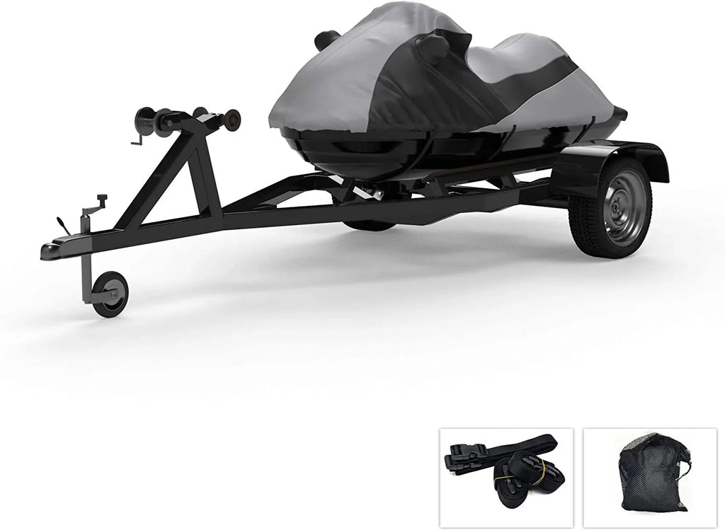 Custom Fit proof Jet Ski Coating Full Yamaha Waverunner FX Cruiser/HO/SHO/FX HO 2007-2008 - Gray/Black - Trailerable - All - Rain & Sun - Free Trailer Straps & Bag