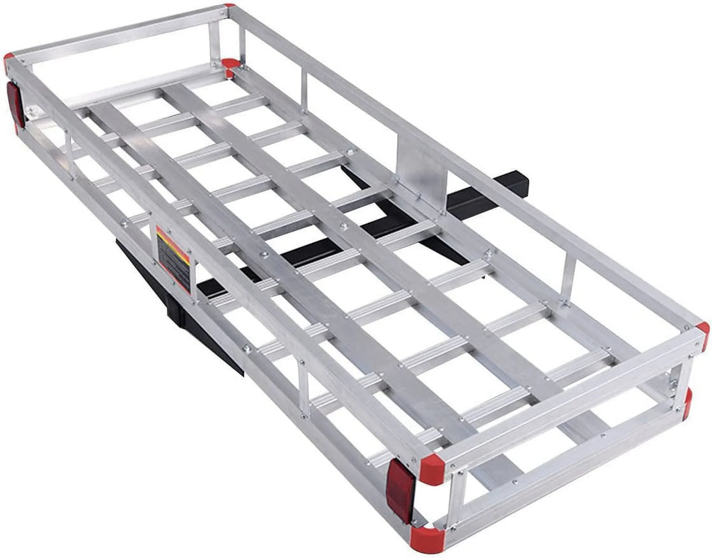 Hitch Cargo Carrier, Aluminum Trailer Hitch Cargo Carrier Fits 2” Receiver, 60” x 22” x 7” Mount Luggage Rack, Vehicle Cargo Basket SUV, Truck, Car, 500LBS Capacity