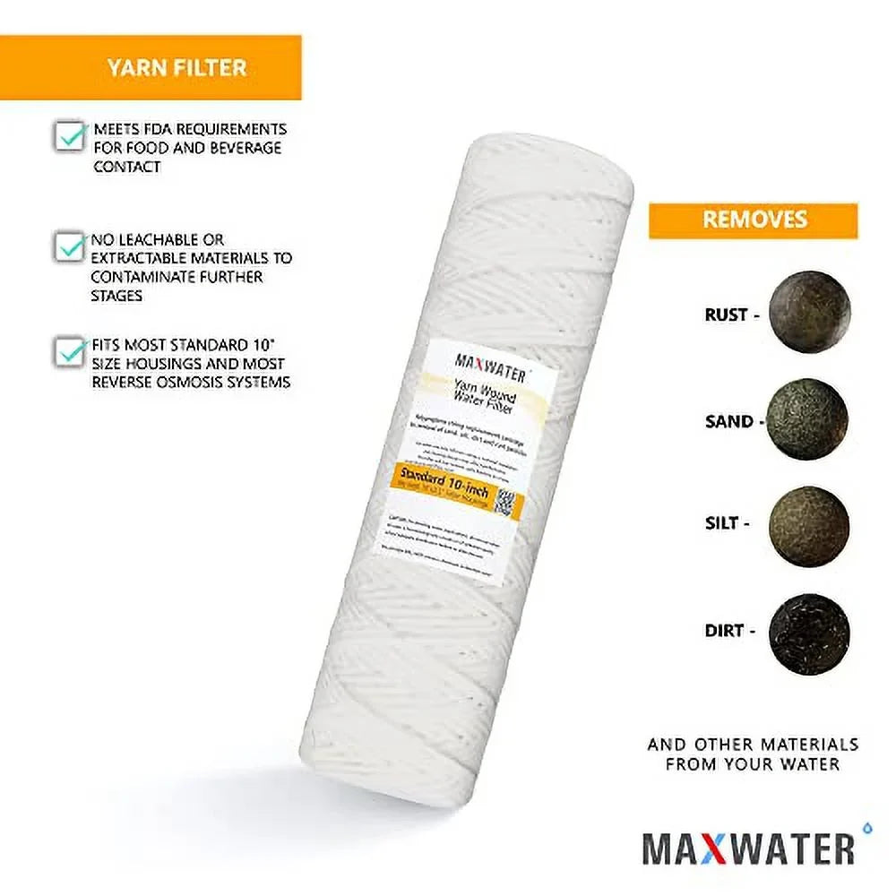 Standard 10"X2.5" String Sediment Water Filter (5 Micron), Hard Well, Whole House, WVO Biodiesel, With Standard RO Reverse Osmosis Systems, WH Systems
