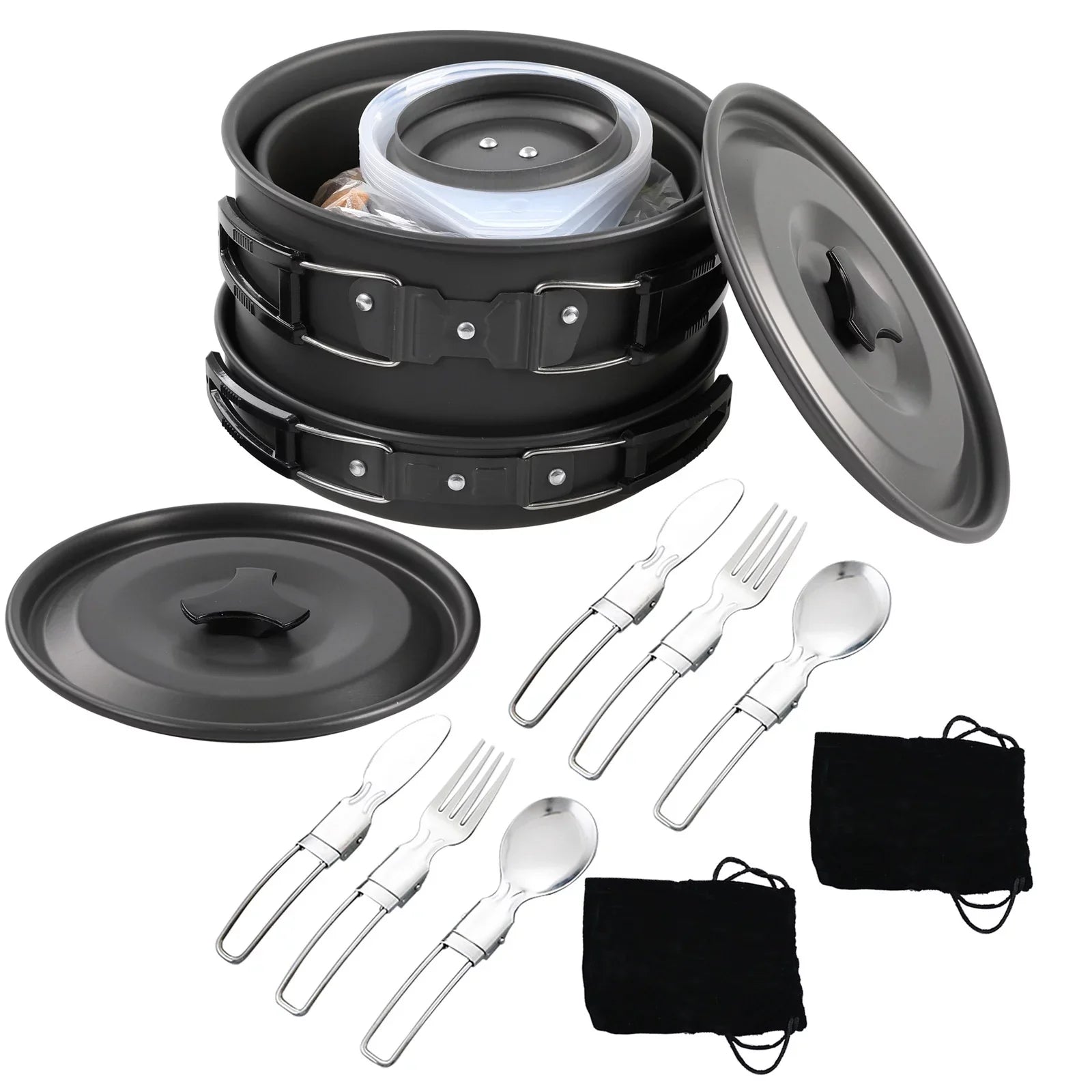 Anself Camping Cookware Mess Kit Non Stick Pot and Pan Set with Kettle Cooking and Backpacking