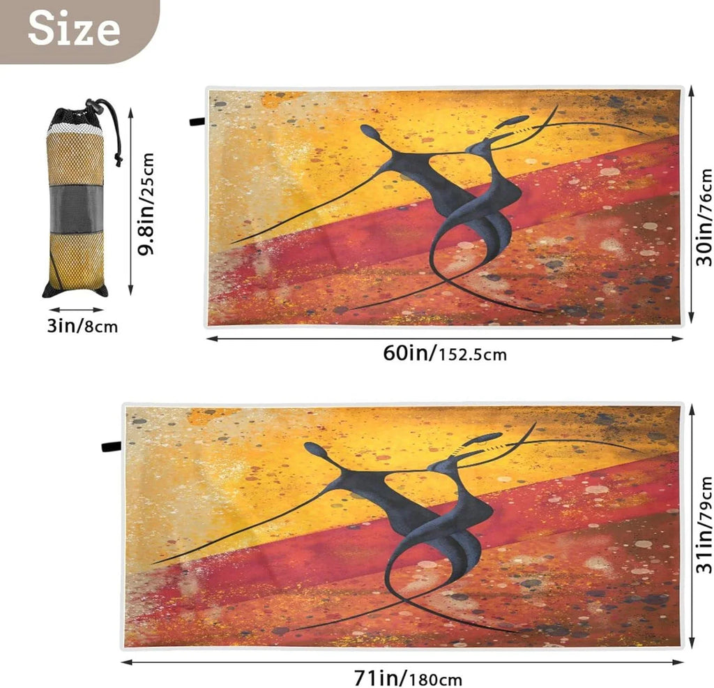 Bestwell African Couple Dancers Beach Towel - Lightweight Compact Oversized Travel Towels - Super Absorbent Quick Dry Towel Swimming Camping Holiday（560）
