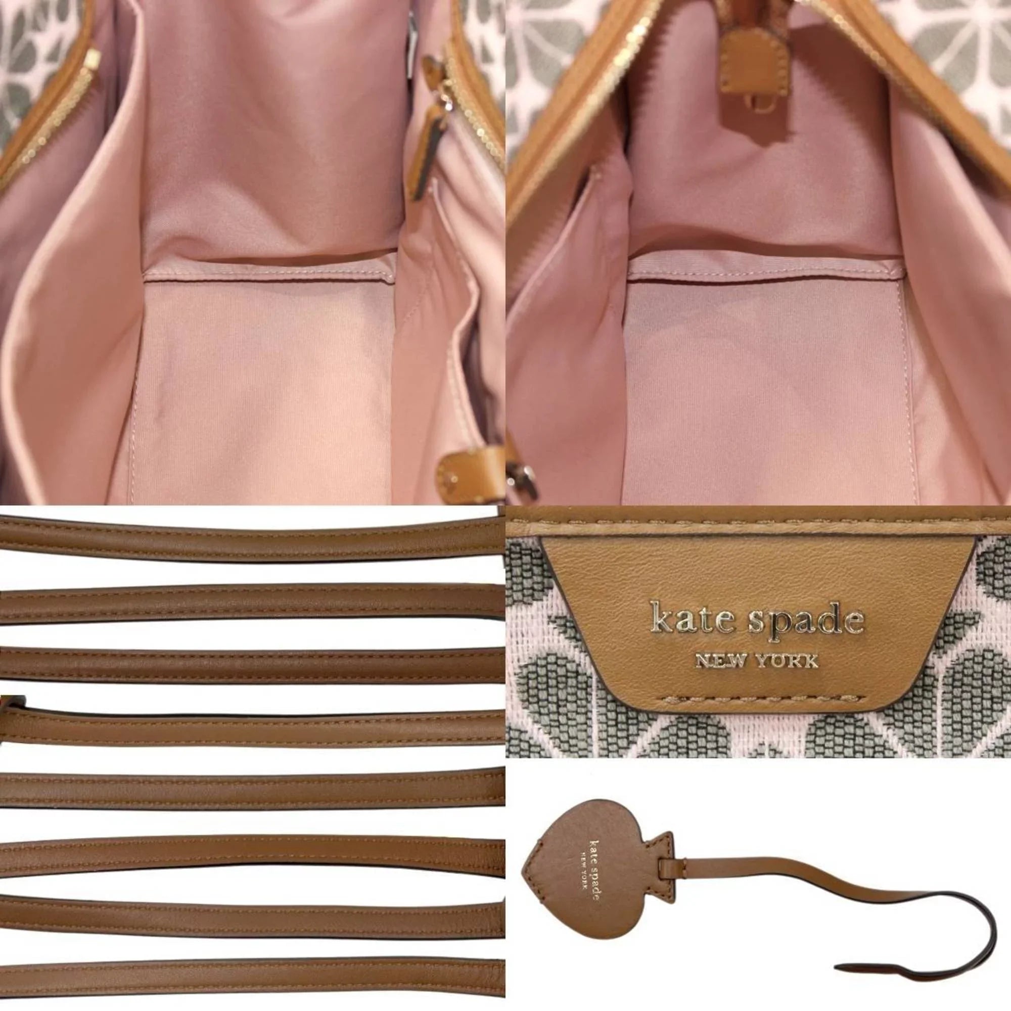Pre-Owned Kate Spade spade flower collection tote bag shoulder jacquard leather pink x brown women's KS (Good)