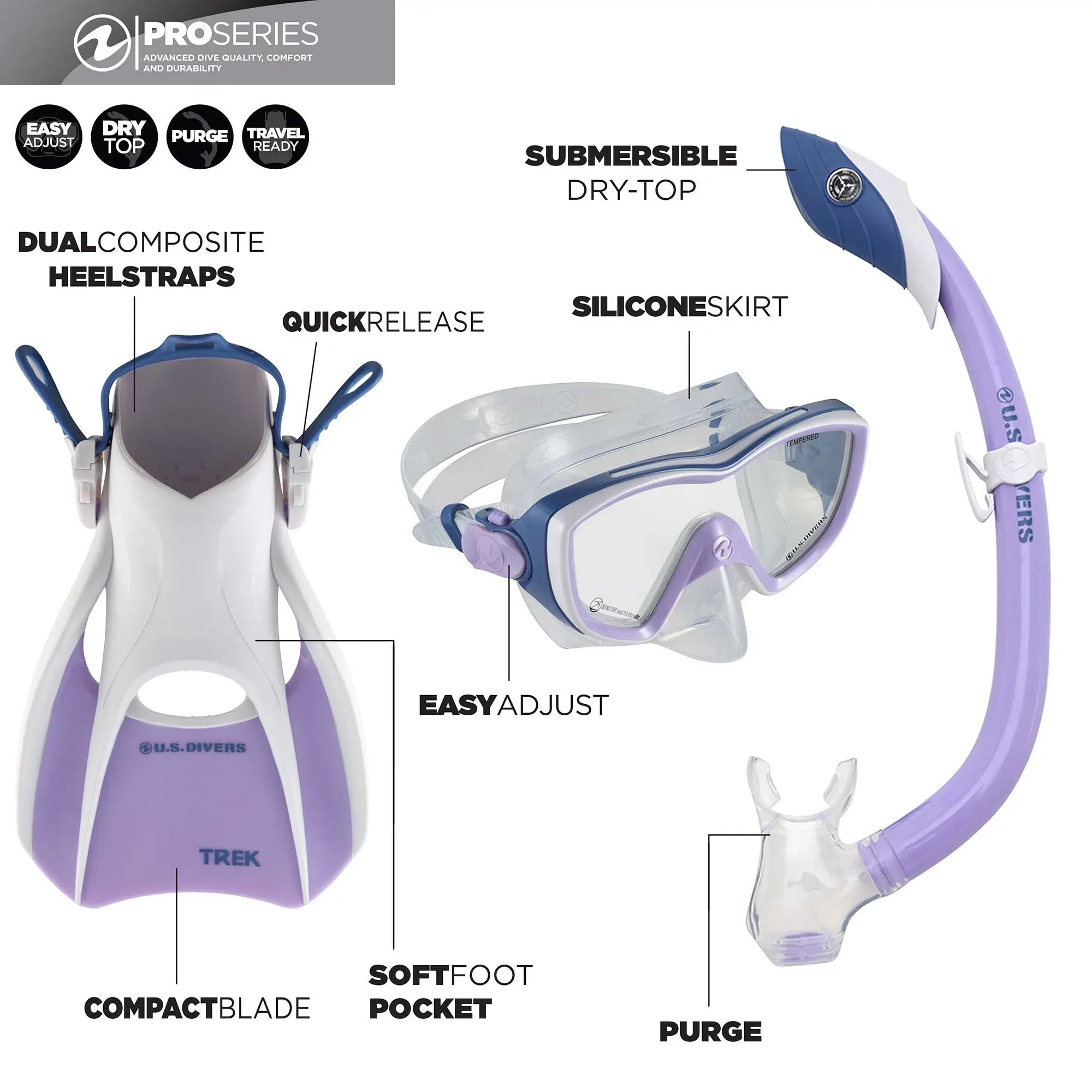 U.S. Divers Kalani Women's Snorkeling Set (Purple-White) s/m